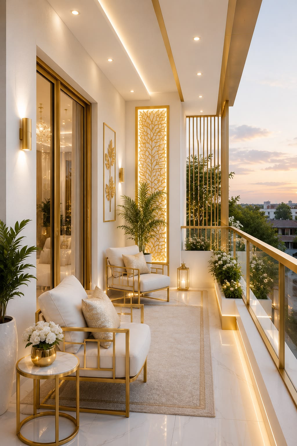 Modern Skyline Balcony with Ceiling Rattan Swing & Fairy Lights #8